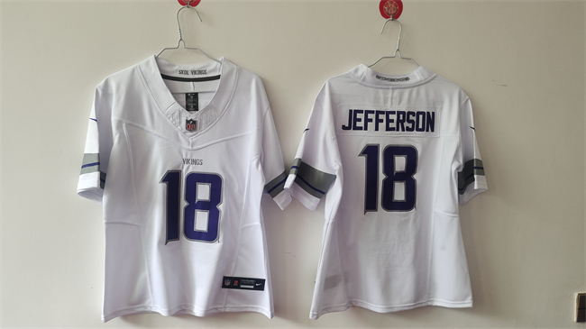 Women's Minnesota Vikings #18 Justin Jefferson White 2024 F.U.S.E Winter Warrior Limited Stitched Jersey(Run Small)
